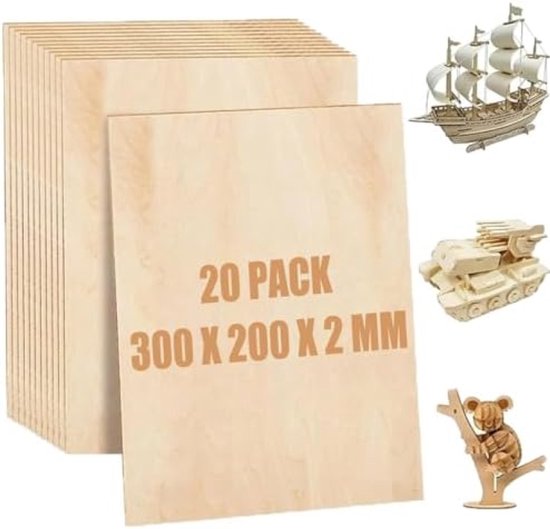 Lindehout, 10 stuks, 300 x 300 x 2 mm, knutselhouten platen