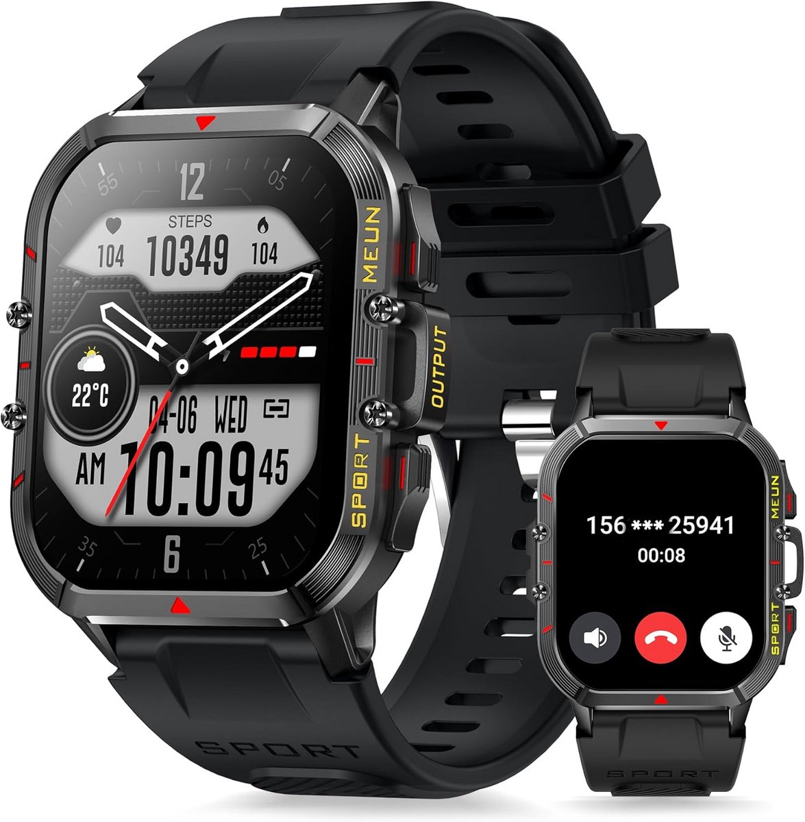 Militaire Smartwatch Heren met Bluetooth Bellen, Hartslagmeter, SpO2 en 100+ Sportmodi - Geschikt voor Android & iOS