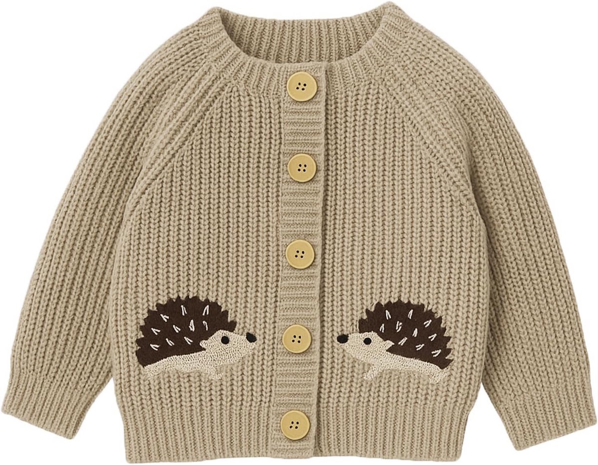 Gebreid babyvest met lange mouwen - Warm truitje met egel voor herfst en winter