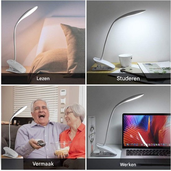GELLDG LED-bureaulamp - Draadloze bureaulamp - Tafellamp met klembevestiging - 360° draaibaar - 3 helderheidsniveaus - 1200 mAh oplaadbare batterij - Clip-on ontwerp - USB-aansluiting — afbeelding 5