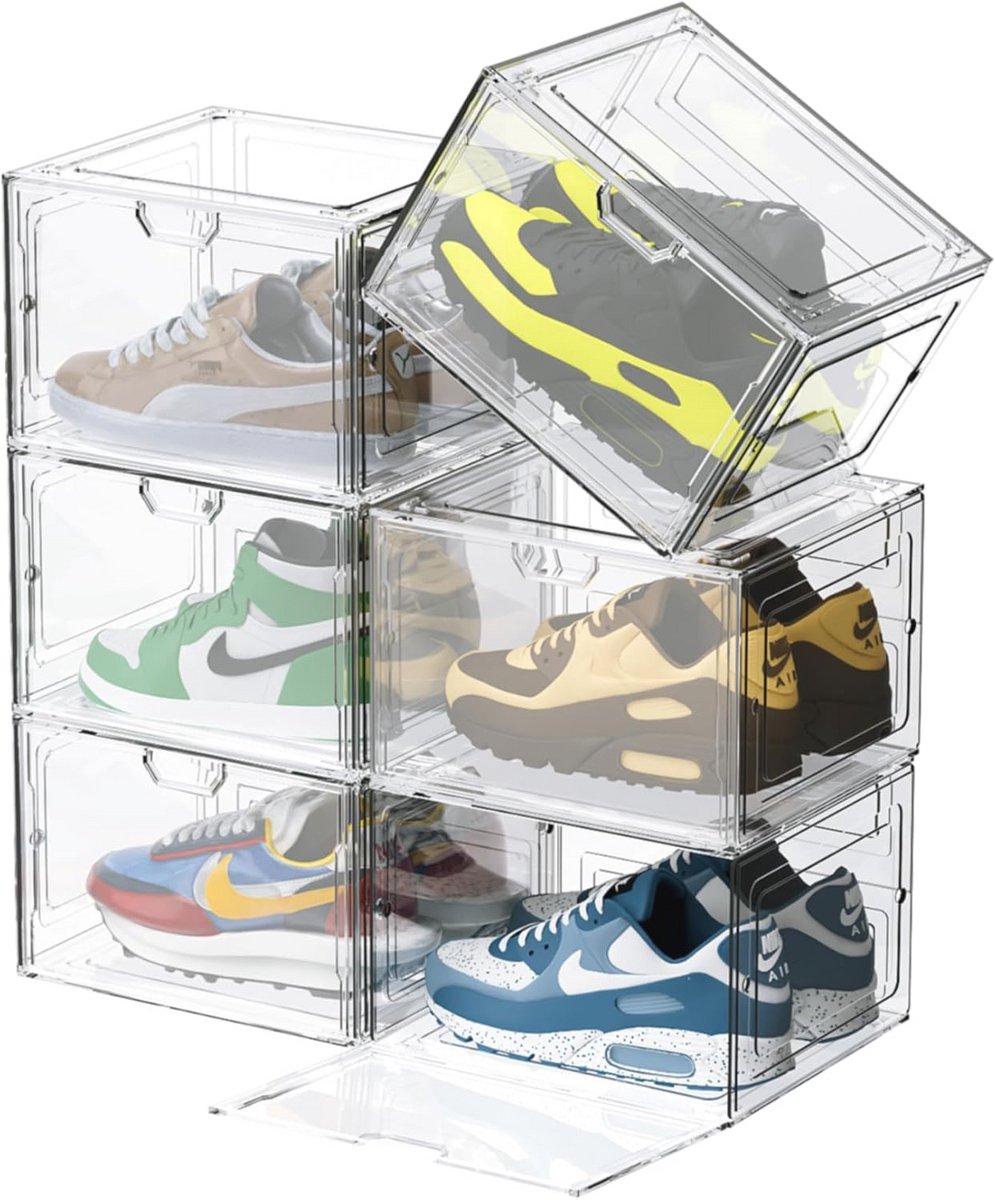 Transparante schoenendoos - 6 stuks, stapelbare opbergdozen voor schoenen