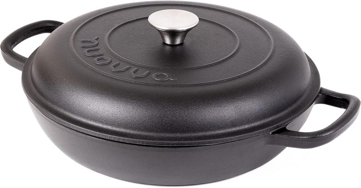 Ondiepe Geëmailleerde Gietijzeren Braadpan met Deksel – Non-Stick & Ovenbestendig – 3,5L, 30cm