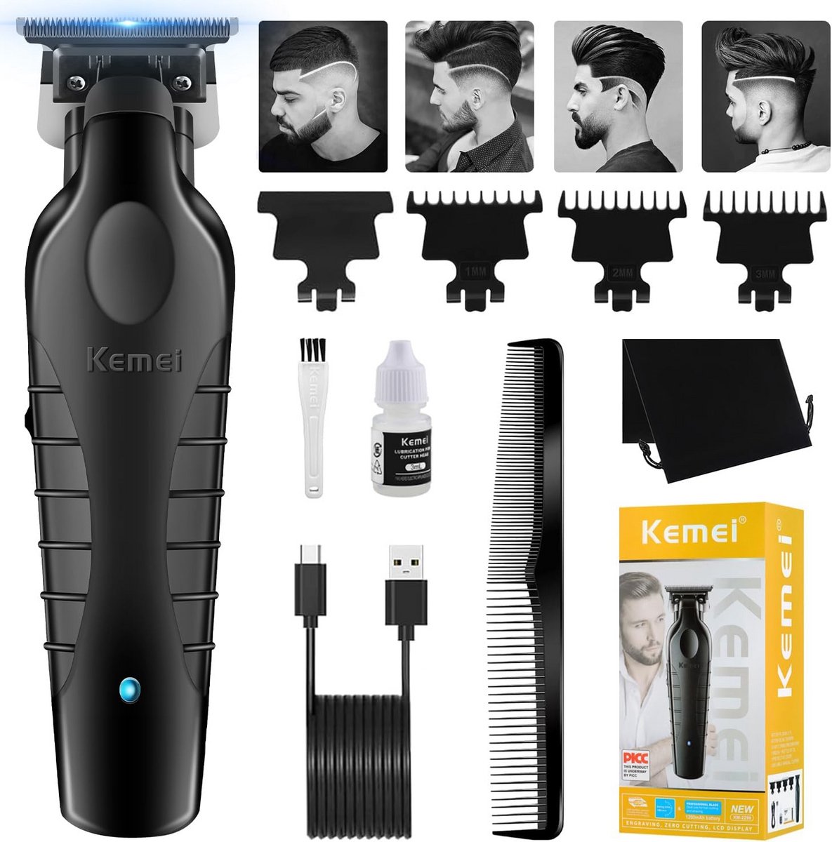 Professionele Tondeuse voor Mannen - Draadloze Zero Gap T-Blade Trimmer, USB-oplaadbaar, Tot 180 min Gebruik