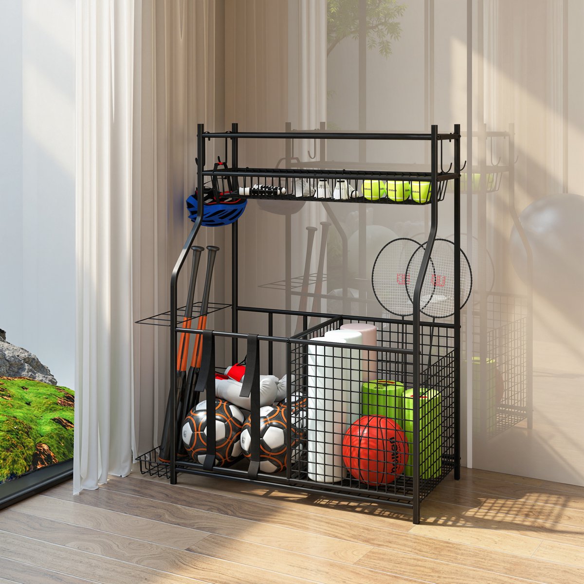 SPORTNOW - Organizer voor sportartikelen - Metaal - 92x42x109cm - Zwart — cadeau in Sport & Outdoor - foto 8