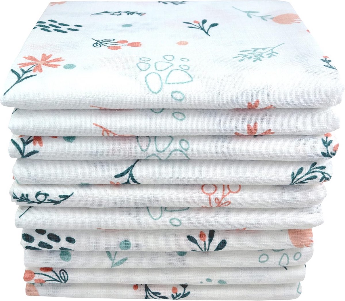 Hydrofiele doeken met natuurlijke motieven - set van 10 | 70x80 cm | spuugdoeken | babyspeciaalzaken