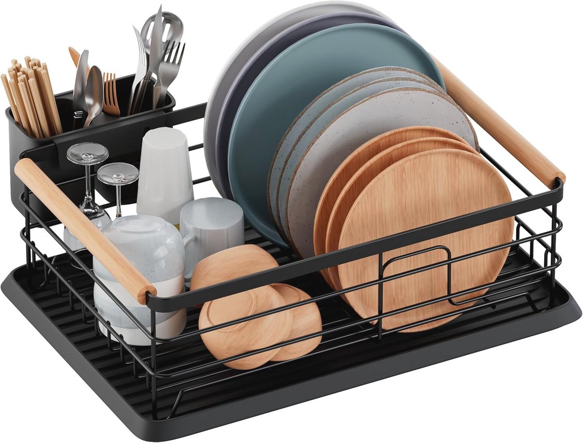 Afdruiprek met afneembaar dienblad - Compact en praktisch, zwart