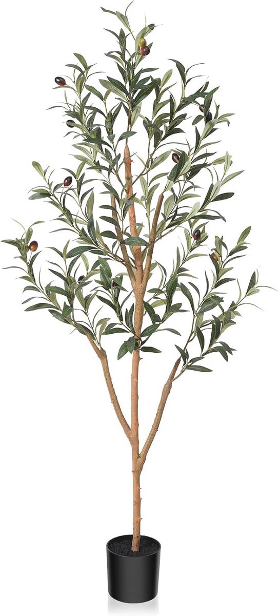 Grote Kunstolijfboom 120 cm voor Binnen, Natuurlijke Houten Stam en Zijden Olijfplanten in Pot