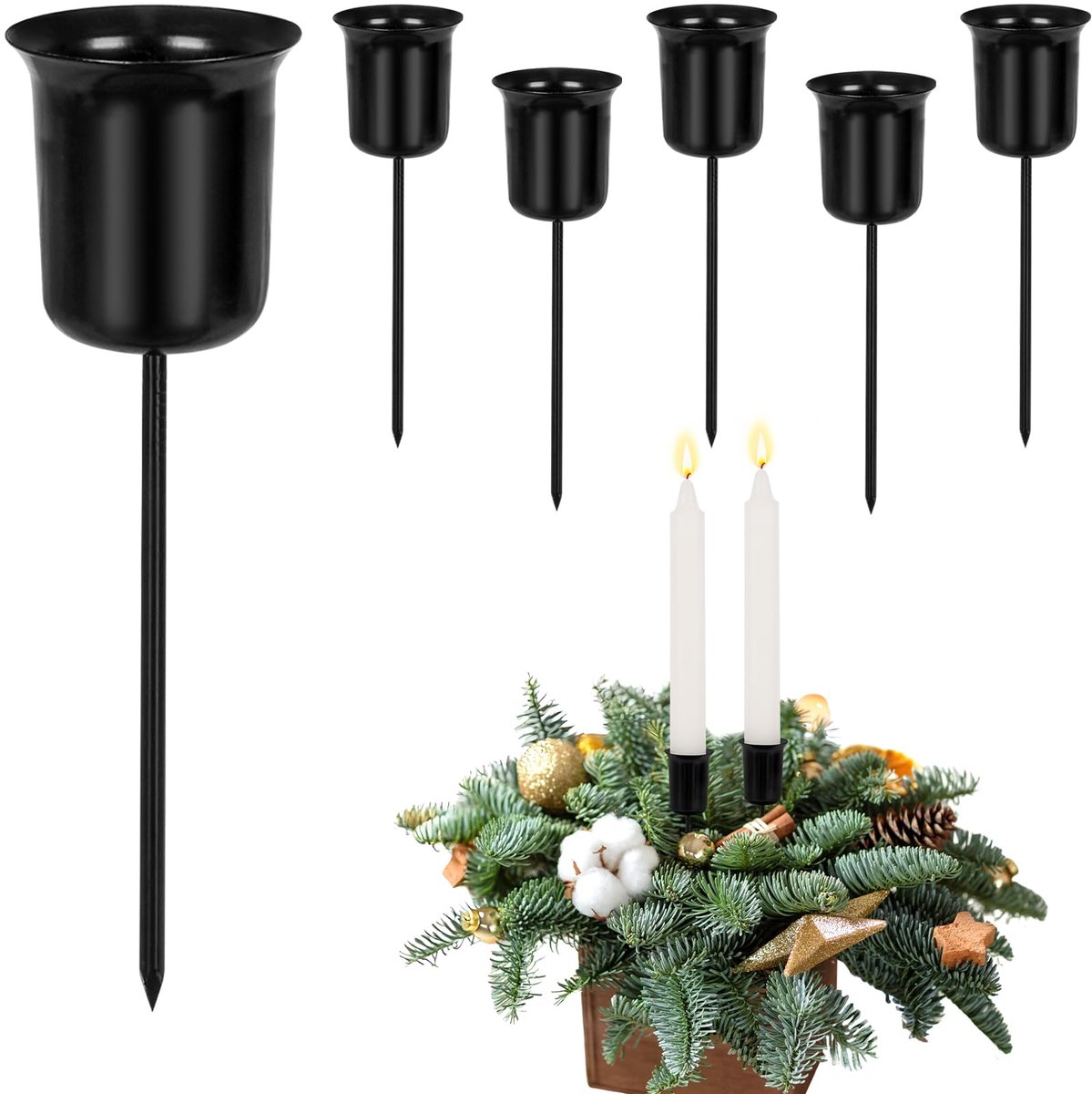 Unyqoos Zwarte metalen kaarsenhouderset voor stijlvolle kerstdecoratie en adventskransen