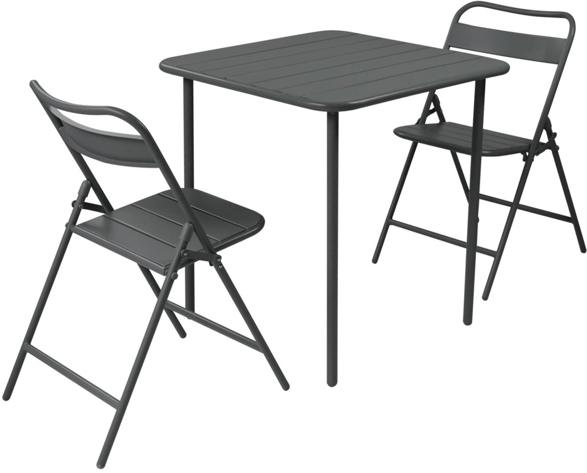 sweeek - Tuintafel en 2 opklapbare stoelen van metaal - amélia