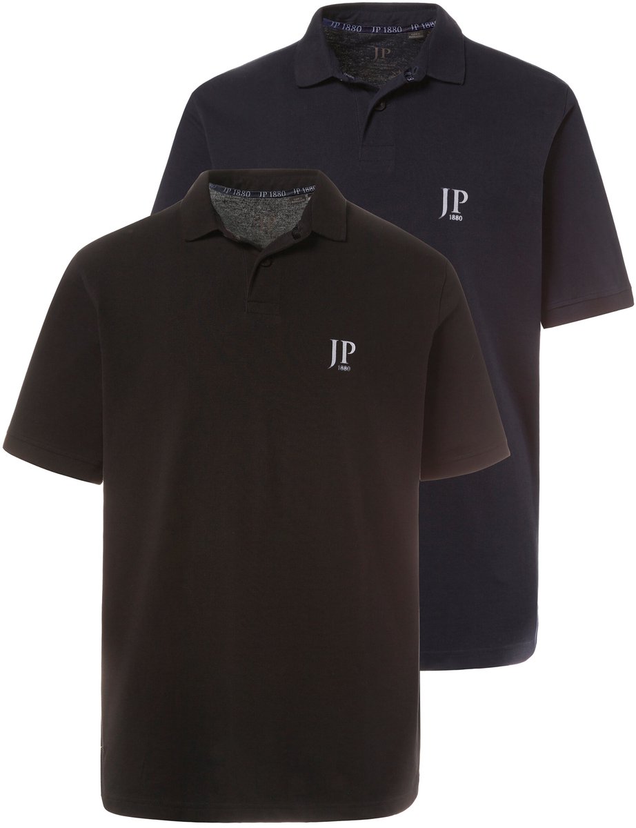 JP 1880 - Heren - Poloshirts basic set van 2 piqué gekamd katoen - Zwart - Maat XL