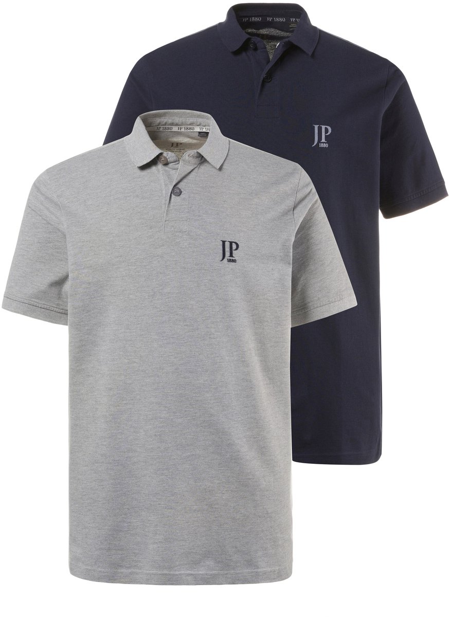 JP 1880 - Heren - Poloshirts basic set van 2 piqué gekamd katoen - Donkermarine - Maat 5XL