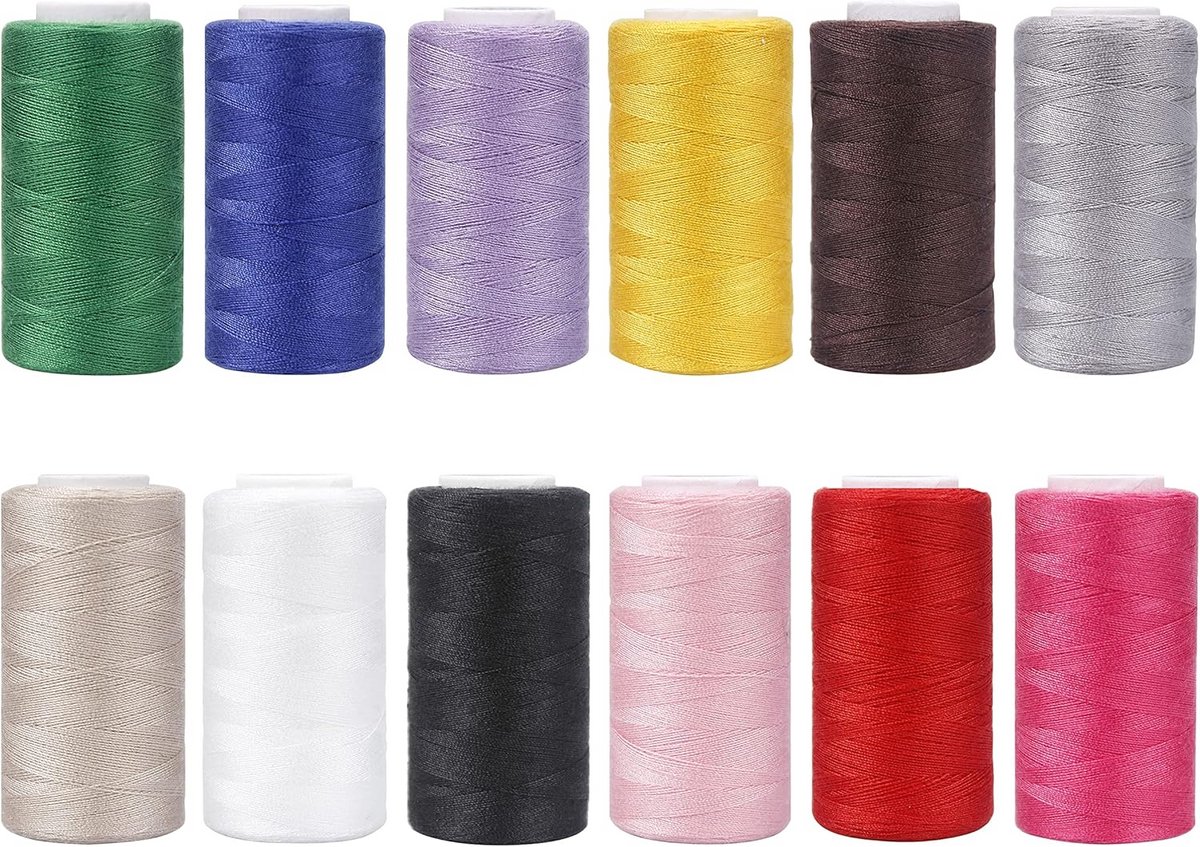 Set van 12 Kleuren Polyester Naaigaren voor Naaimachine en Handwerk