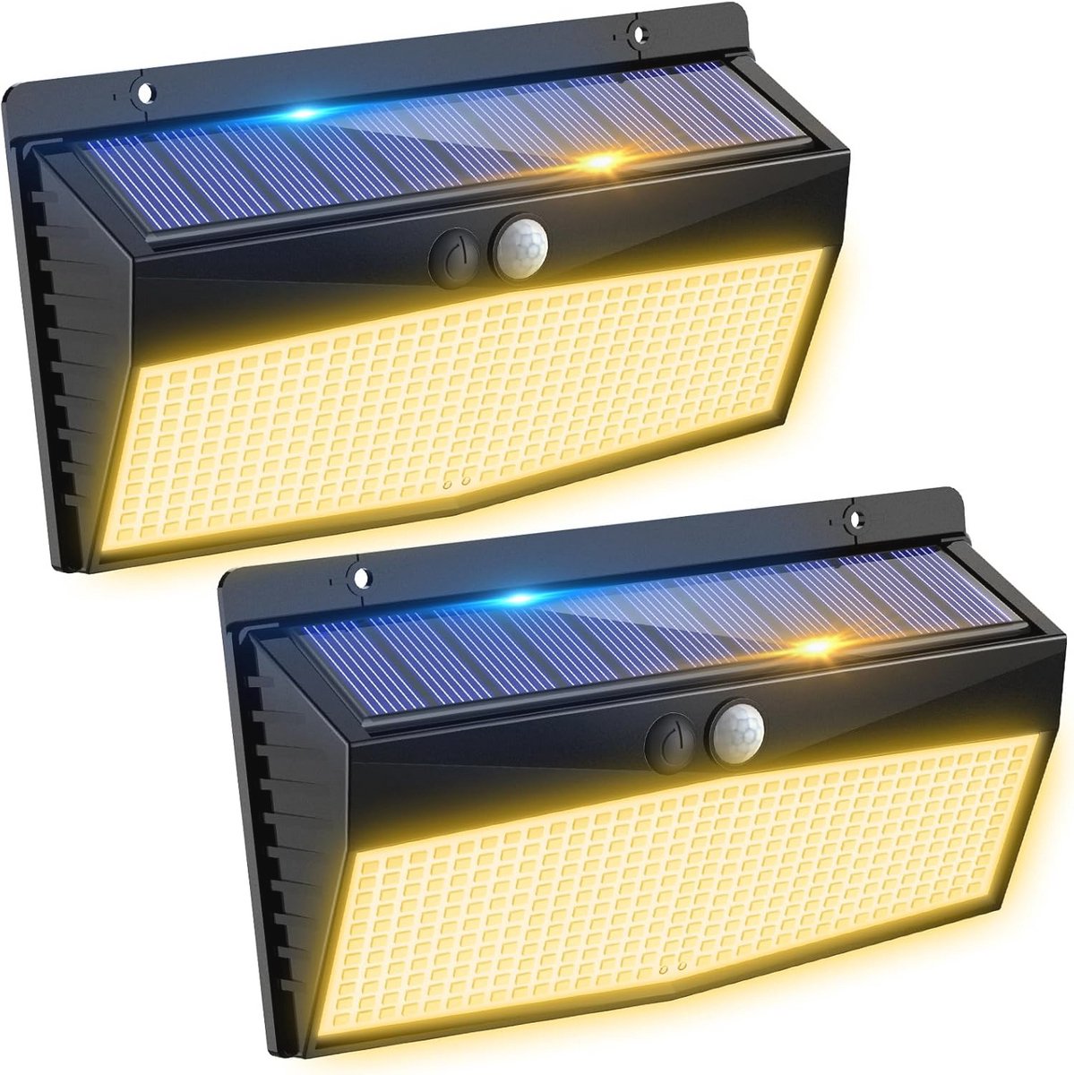2 stuks 368 LED Zonnelampen voor Buiten met Bewegingsmelder - Waterdichte Wandlamp op Zonne-energie voor Tuin, Garage en Dek, Warmwit Licht
