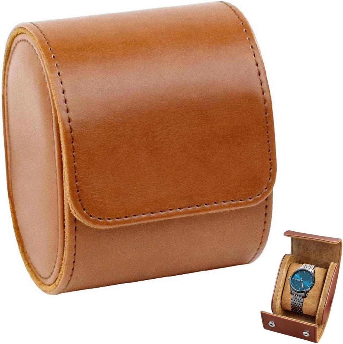 Allecta - Lederen horlogedoos voor heren | Draagbaar | Geschikt voor uitgaan en zakenreizen | Bewaar horloges veilig