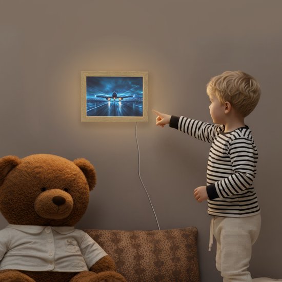 Nachtlampje 20x15 cm - Kinder lamp - Vliegtuig - Blauw - Futuristisch - Tafellamp kinderkamer - Slaapkamer lamp - Bedlamp kinderen - Kinderlampje stopcontact - Wandlamp babykamer - Nachtlampjes van Merkloos — afbeelding 5