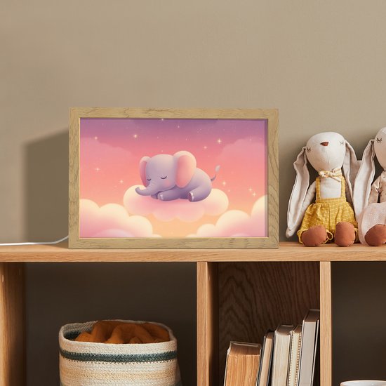 Nachtlampje 30x20 cm - Kinder lampje - Dier - Roze - Wolken - Tafellamp kinderkamer - Slaapkamer lamp - Bedlamp kinderen - Kinderlampje stopcontact - Wandlamp babykamer - Nachtlampjes van Merkloos — afbeelding 3