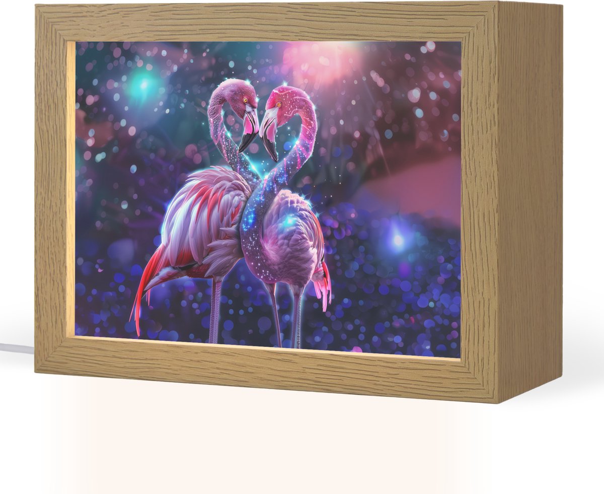 Nachtlampje 20x15 cm - Kinder lampje - Flamingo's - Dieren - Ruimte - Galaxy - Tafellamp kinderkamer - Slaapkamer lamp - Bedlamp kinderen - Kinderlampje stopcontact - Wandlamp babykamer - Nachtlampjes