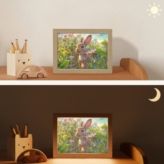 Nachtlampje 20x15 cm - Kinder lampje - Konijn - Dieren - Natuur - Tafellamp kinderkamer - Slaapkamer lamp - Bedlamp kinderen - Kinderlampje stopcontact - Wandlamp babykamer - Nachtlampjes van Merkloos — afbeelding 4