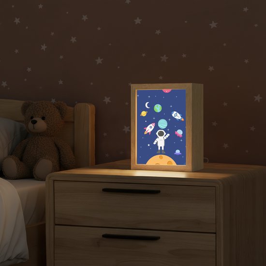 Nachtlampje 15x20 cm - Kinder lampje - Ruimte - Astronaut - Raket - Blauw - Tafellamp kinderkamer - Slaapkamer lamp - Bedlamp kinderen - Kinderlampje stopcontact - Wandlamp babykamer - Nachtlampjes van Merkloos — afbeelding 2