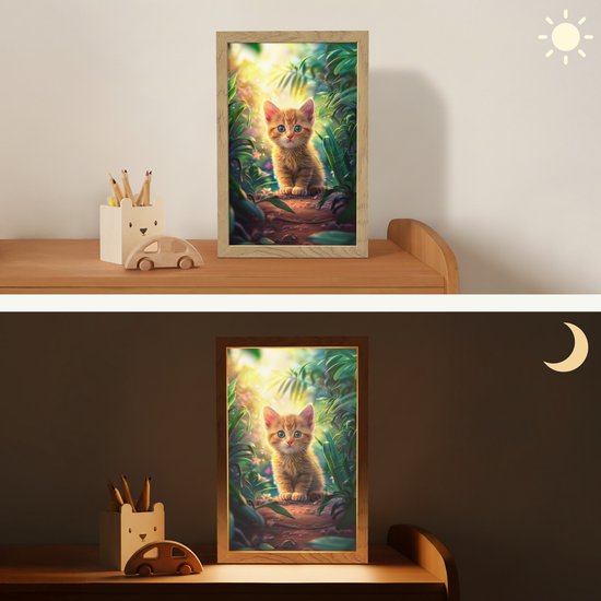 Nachtlampje 20x30 cm - Kinder lampje - Kat - Huisdier - Natuur - Tafellamp kinderkamer - Slaapkamer lamp - Bedlamp kinderen - Kinderlampje stopcontact - Wandlamp babykamer - Nachtlampjes van Merkloos — afbeelding 4