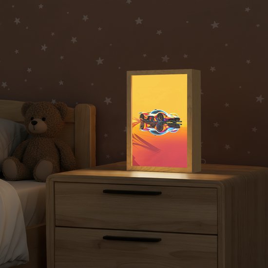Nachtlampje 20x30 cm - Kinder lampje - Auto - Race - F1 - Jongens - Geel - Rood - Tafellamp kinderkamer - Slaapkamer lamp - Bedlamp kinderen - Kinderlampje stopcontact - Wandlamp babykamer - Nachtlampjes van Merkloos — afbeelding 2