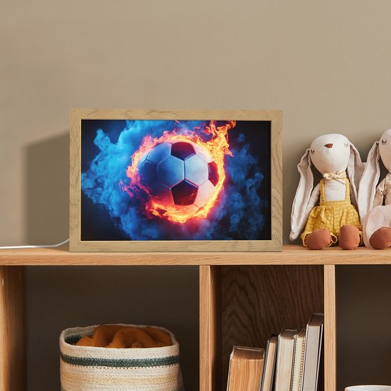 Nachtlampje 30x20 cm - Kinder lamp - Voetbal - Vuur - IJs - Blauw - Tafellamp kinderkamer - Slaapkamer lamp - Bedlamp kinderen - Kinderlampje stopcontact - Wandlamp babykamer - Nachtlampjes van Merkloos — afbeelding 3