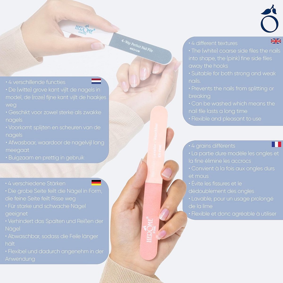 Nagelvijl met 4 verschillende grofheden voor perfecte nagels