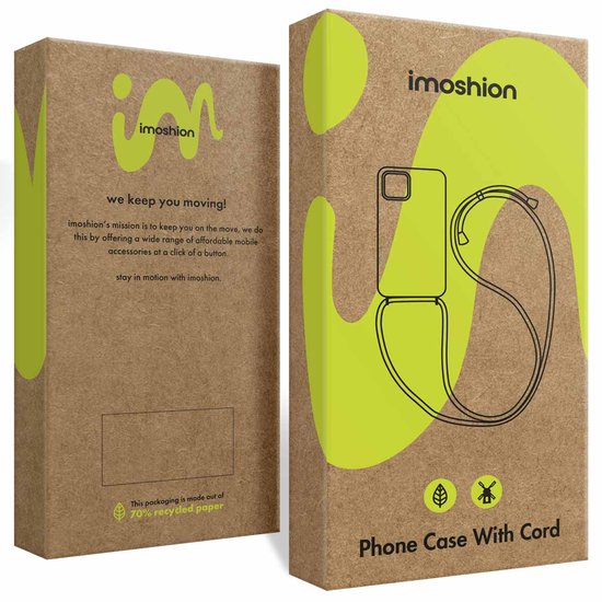 Étui pour téléphone imoshion avec cordon. Emballage en papier recyclé.
