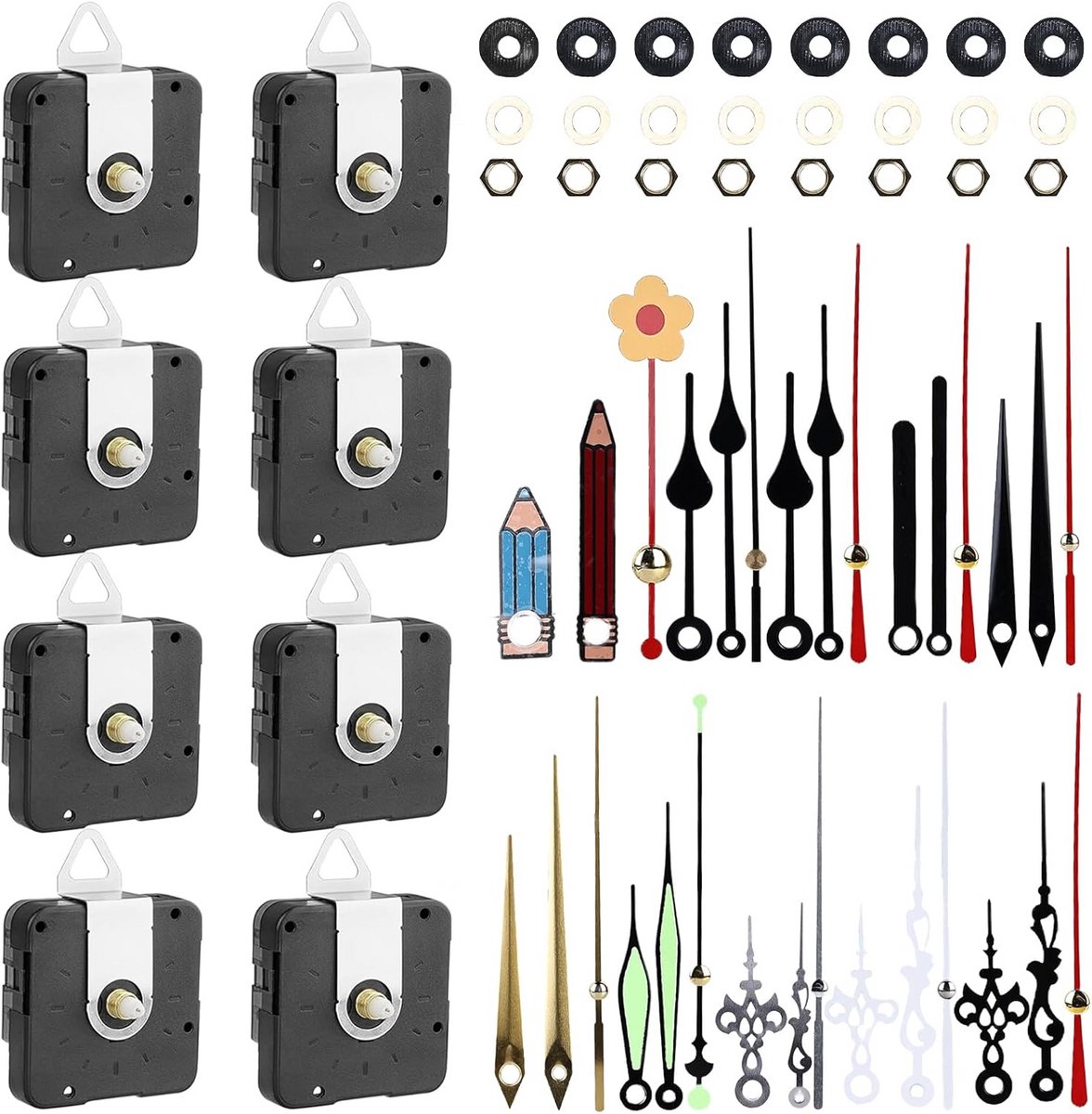 8 Stuks Stil Uurwerk Vervangingsset voor Wandklok - Diverse Schroefdraadlengtes - DIY Klok Reparatie