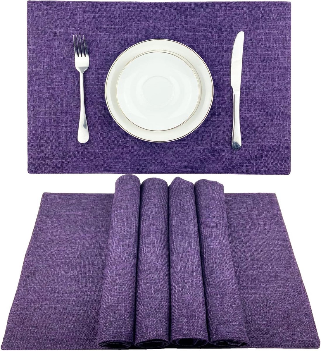 Set van 8 Hittebestendige Placemats voor Eettafel - Katoen Linnen Stof - Machinewasbaar