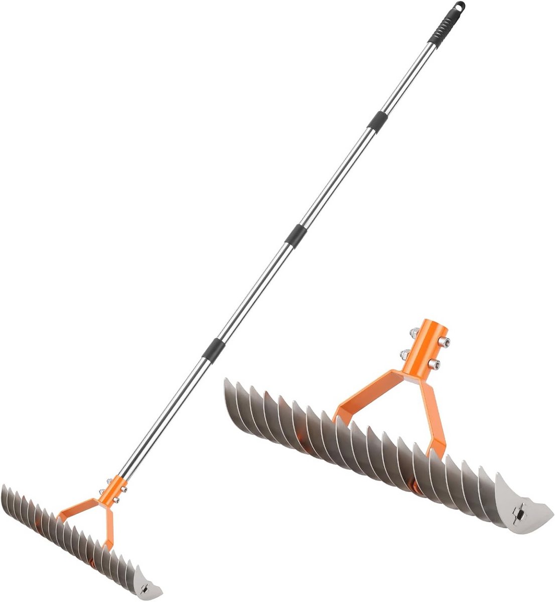 62 Inch Wicker Rake voor Gazons - 15 Inch Brede Tuin Rake met Dubbelzijdige Stalen Tanden voor het Schoonmaken van Dood Gras