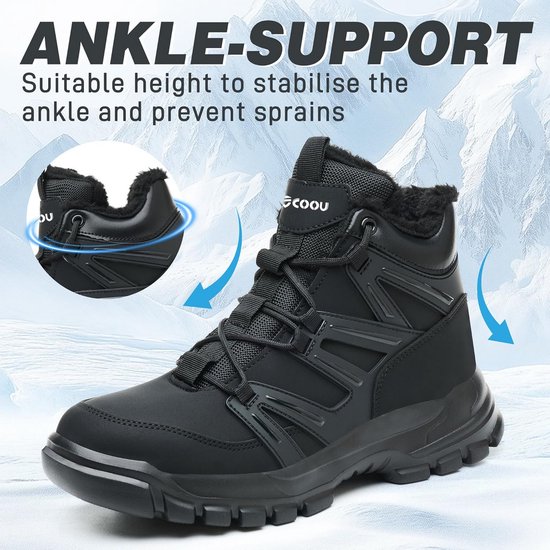 COOU Veiligheidsschoenen Heren Dames Winter Werkschoenen met Stalen Neus Veiligheidslaarzen Warm Voering Werklaarzen Lichtgewicht Antislip Zwart 46