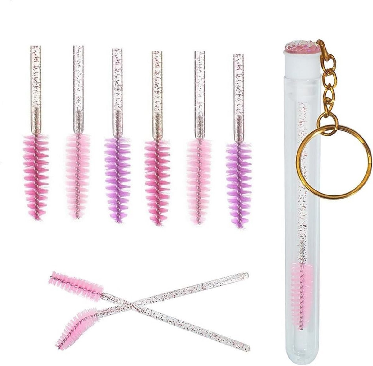 Mascara Applicator Brush met Sleutelhanger en 20 Wimperborstels