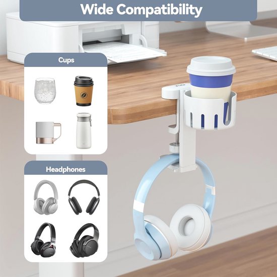 KIWIFOTOS Headphone Stand, Holder with 360° Rotating Headset Hanger and Adjustable Spring Clamp, Desktop Gaming Headset Holder Hook Mount, with USB 3.0 x 1 and USB 2.0 x 3, White