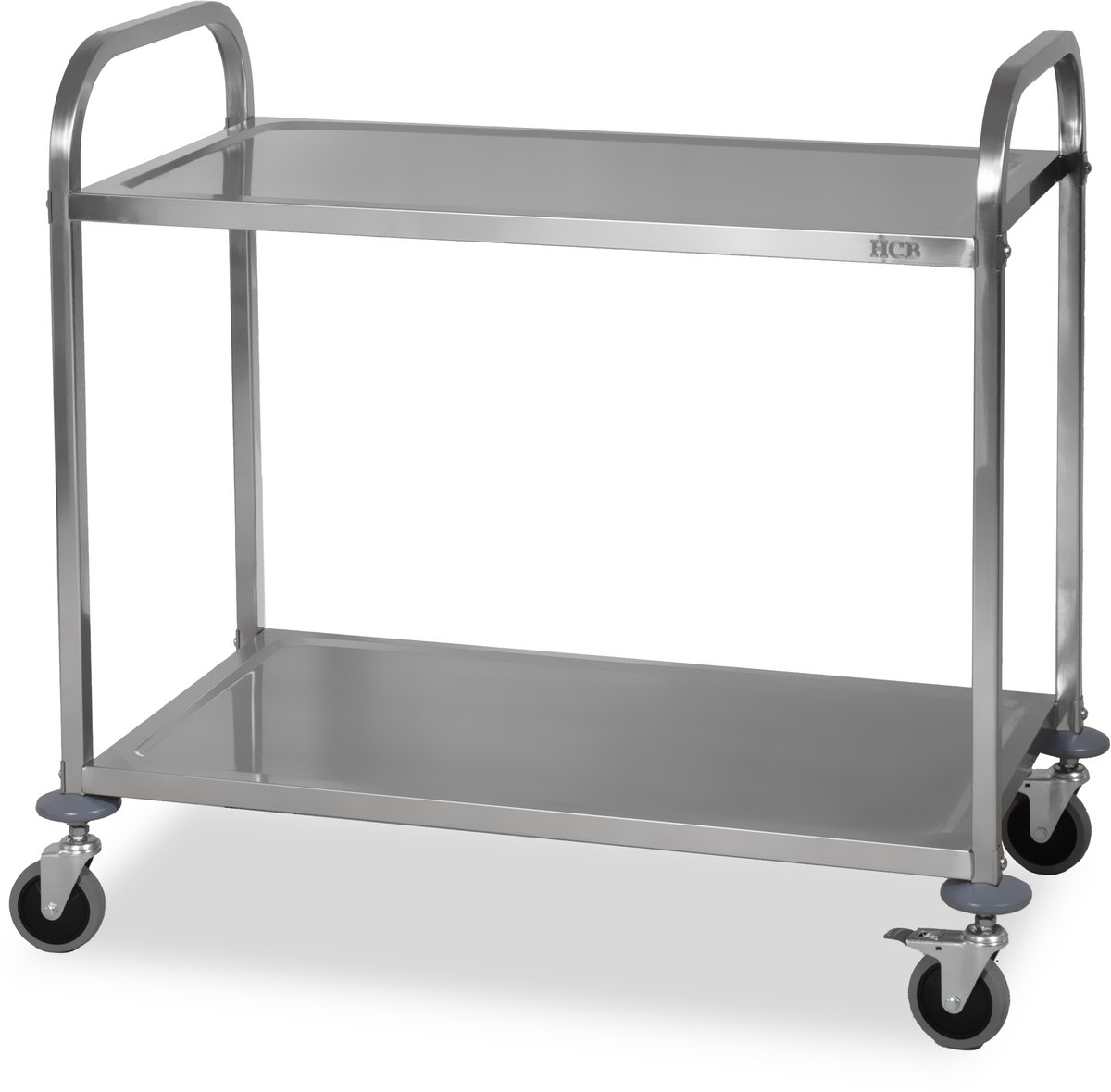 HCB® - Professionele Horeca Serveerwagen op wieltjes - 2 lagen - RVS / INOX keuken trolley - Serveerkar - Roltafel - keukentrolley industrieel - 50x95x94 cm (DxBxH) - 15 kg - 8666