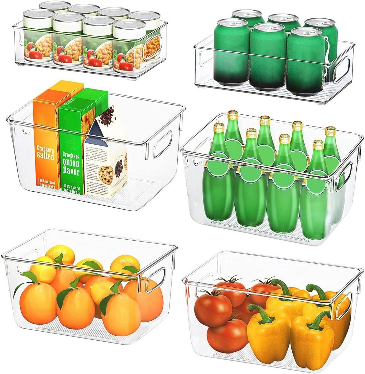Koelkastorganizer set van 6 - doorzichtige opbergdozen voor keuken en kasten, BPA-vrij