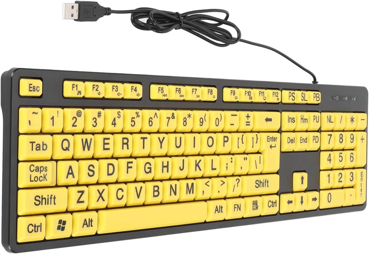 Groot Letter Computer Toetsenbord - 104 Toetsen Bedraad USB - Extra Grote Tekens - Zichtbaar en Stil