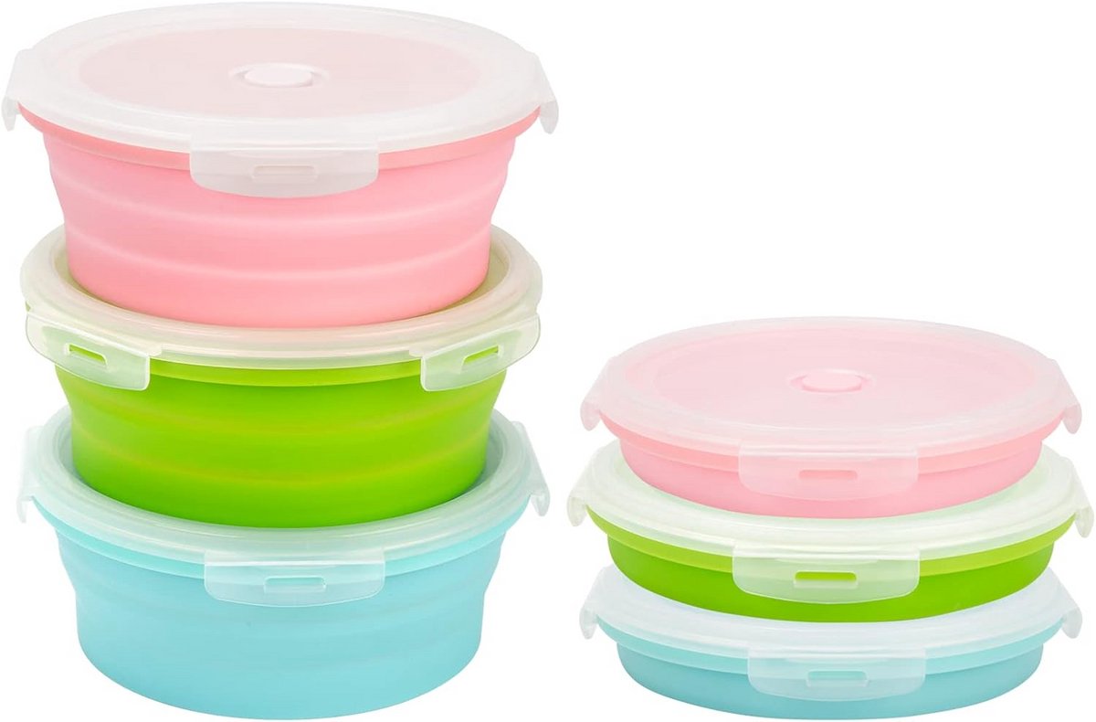Opvouwbare Siliconen Voedselcontainers met Luchtdichte Deksel (Set van 3) - 500ml