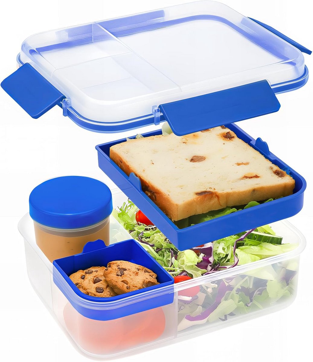Bento Box 1600 ml - Salade Lunchcontainer met Compartimentlade en Dressing Container
