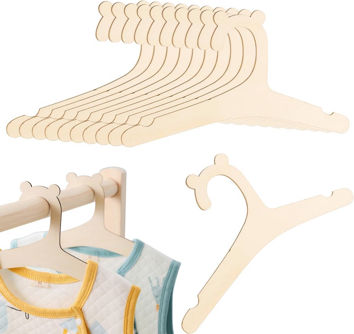 Kinderkleerhangers 10 stuks - Antislip Houten Kinderhangers