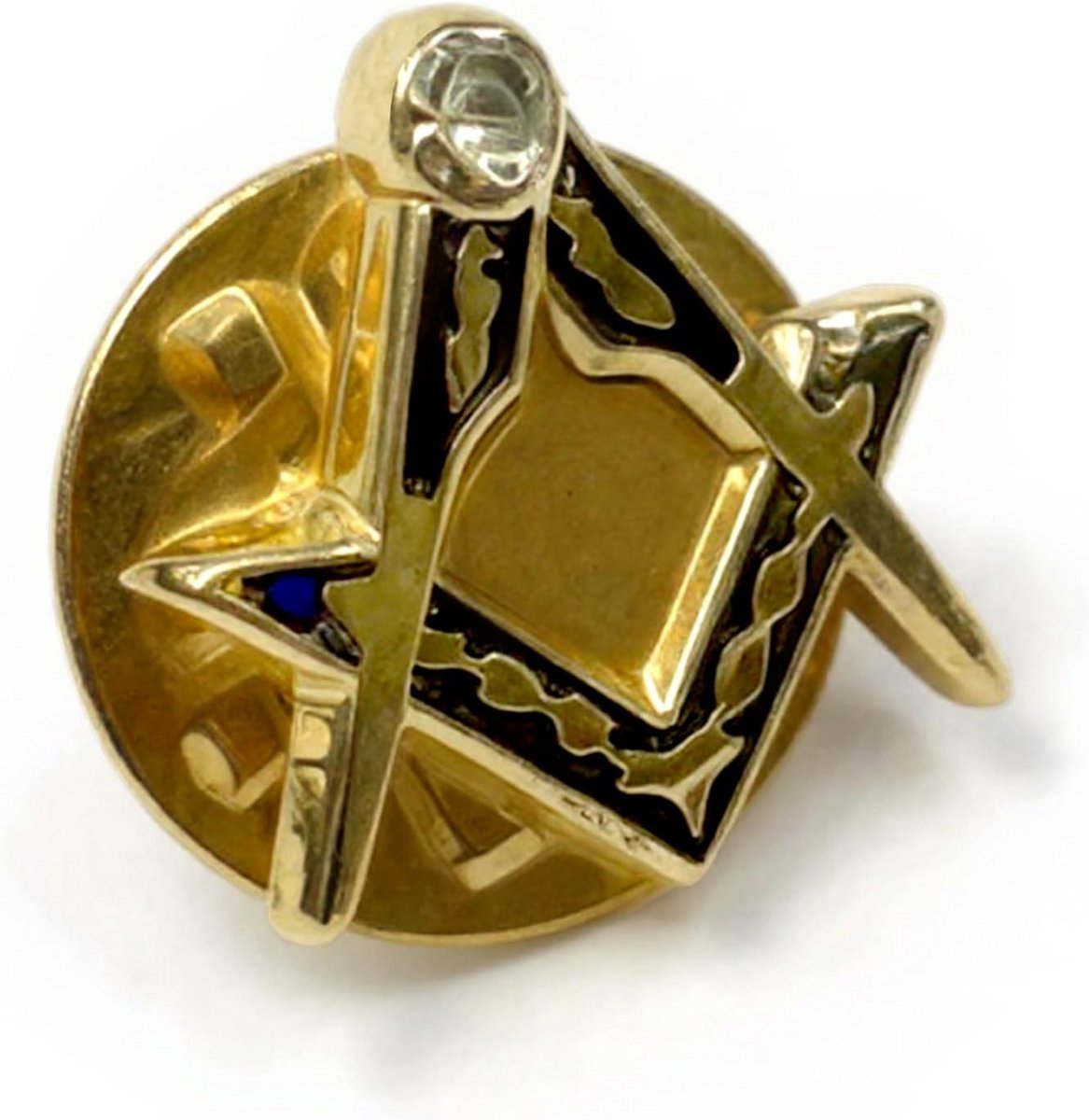 Vierkante en Kompas Badge - Blauw en Goud Geëmailleerd met Witte Steen - Accessoire voor Vrijmetselaars - Eén Maat