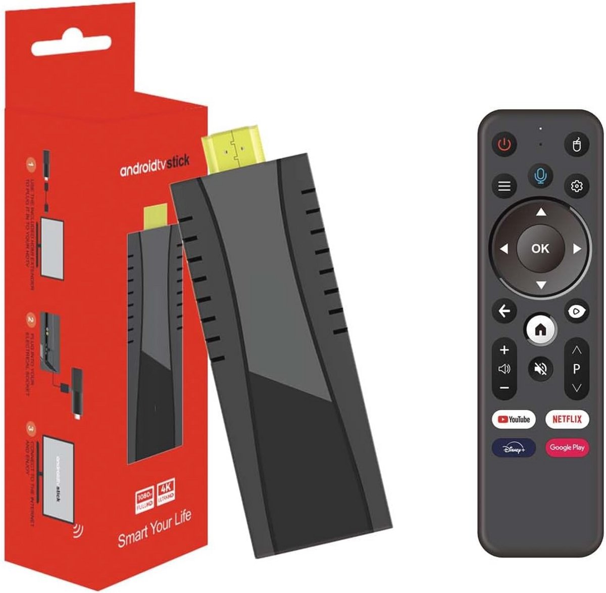 Android 11.0 TV Stick 4K HDR met Dubbele Wifi en Bluetooth Afstandsbediening
