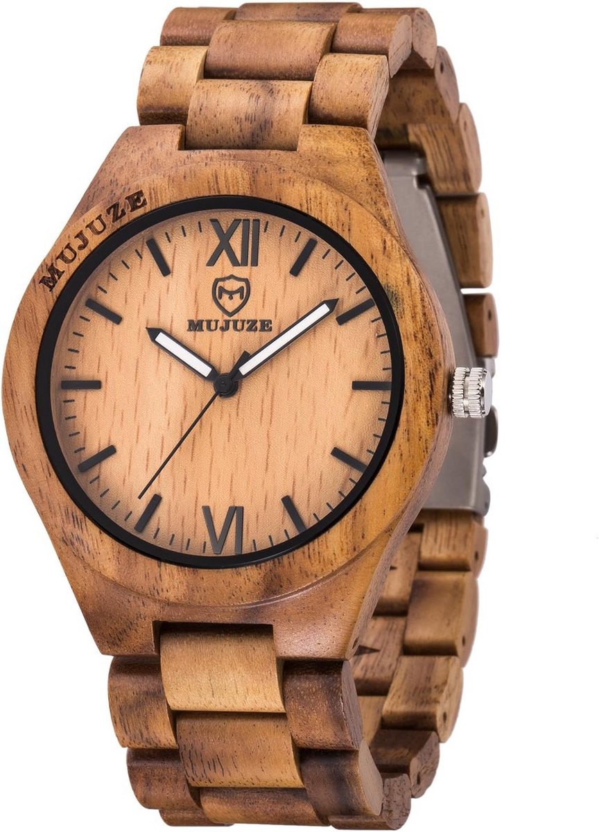 Unisex Houten Horloge met Lederen Band voor Mannen en Vrouwen