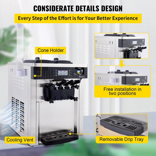 Softijsmachine 2200W Commercieel Aanrecht 5,3-7,4 Gallons/UUR voor Restaurants, Bars, Cafés, Bakkerijen — afbeelding 5