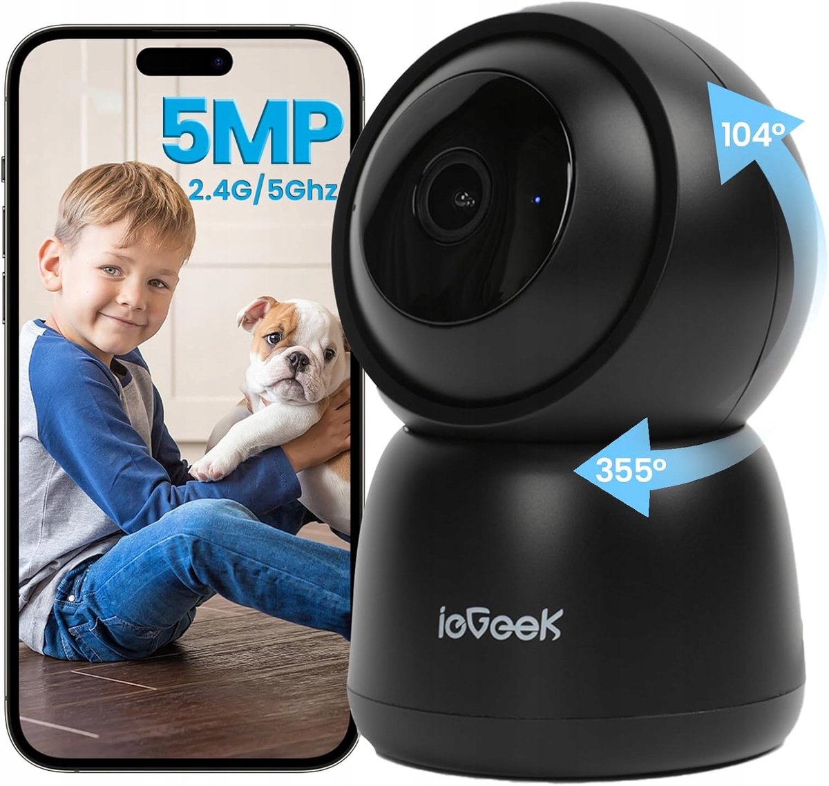 SC1 Pro Camerabewaking - 5MP Ultra HD - Huisdiercamera met app - Beveiligingscamera binnen - Wifi Camera APP - Volgt beweging en geluidsdetectie - Bewakingscamera - 2.4/5 GHz - Zwart