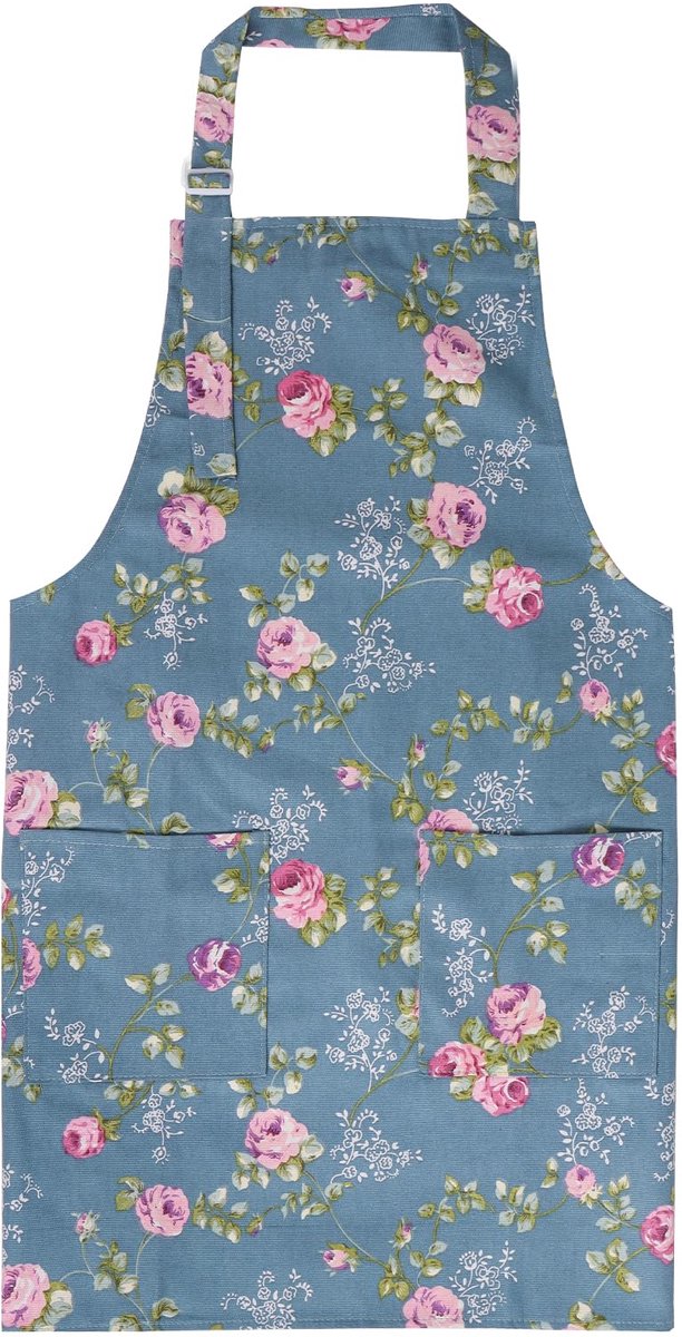 Bloemenschort met grote zak Bloeiende damesschort Verstelbare schort Dames kookschort Dames keukenschort Cadeau voor keuken Tuin en salon BBQ-schort Bloemen schort - Blauw