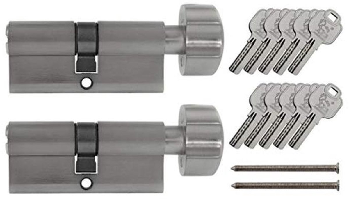 Knopcilinder 80 mm 40/40 gelijksluitend met 10 sleutels