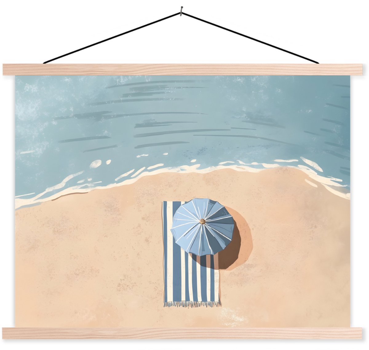 Posterhanger incl. Poster 120x90 cm - Schoolplaat - Strandlaken - Strepen - Parasol - Stra