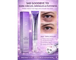 Anti-Rimpel Oogcrème met Roller – Dark Circles & Wallen Verminderen – Korean Skincare Eye Cream met Massagekop - Hyaluronzuur _ Huidverjonging – Voor Fijne Lijntjes & Hydratatie