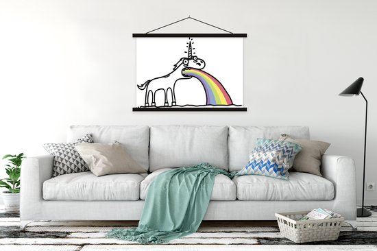 illustration d'une licorne crachant un poster scolaire arc-en-ciel lamelles plates noir 120x80 cm - Tirage photo sur poster textielposter (décoration murale salon / chambre)